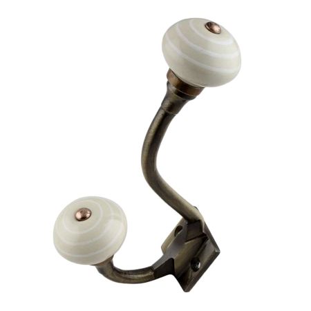 Cream Striped Small Ceramic Antique Iron Hook